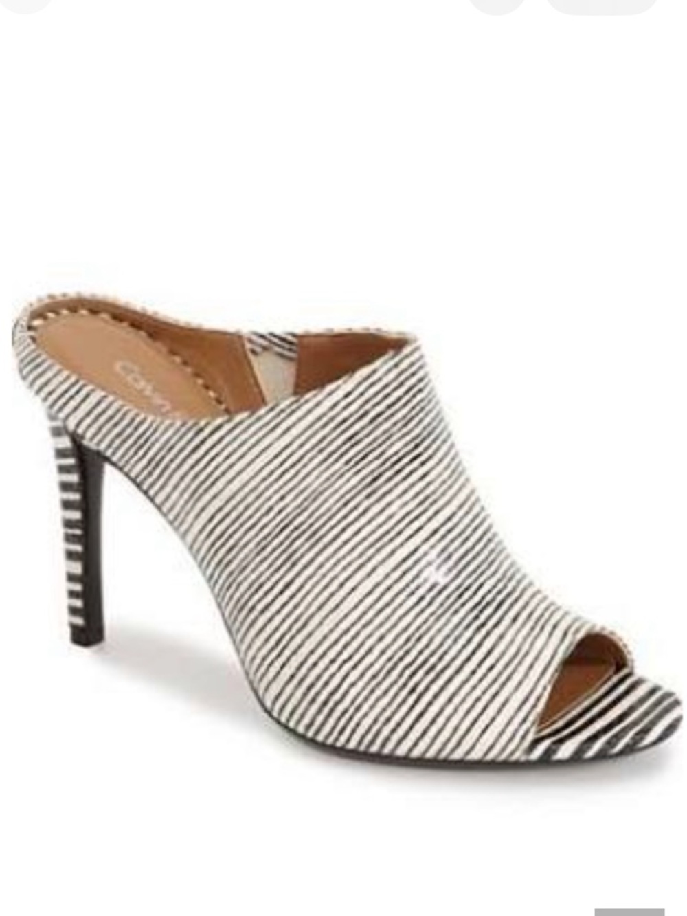 Calvin Klein Nariss Zebra Striped Peep-Toe Mule Heels. Women's Size: 9.